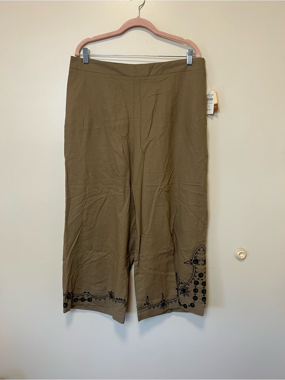 Coldwater Creek Brown Embroidered Hem Wide-Leg Pants. Size XL NWT